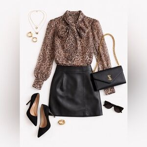 Leopard Print Blouson Sleeve Bow Blouse NWOT